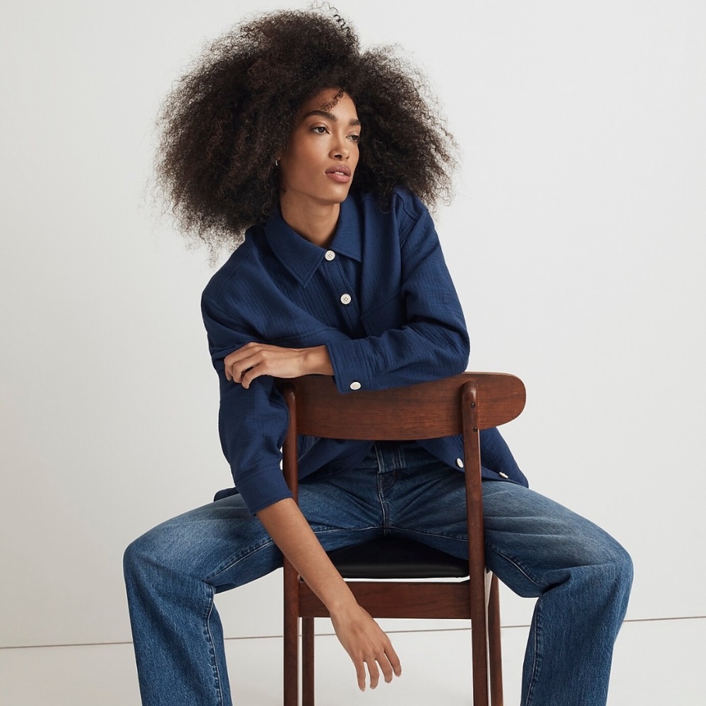 MADEWELL Oversized Shirt Jacket in Passport Blue Sz S